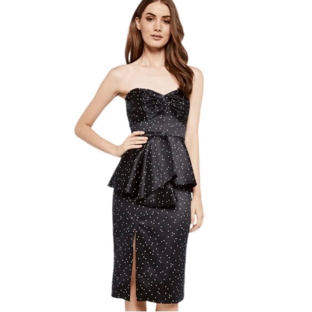 Bardot peplum pencil Polka Dot Dress
